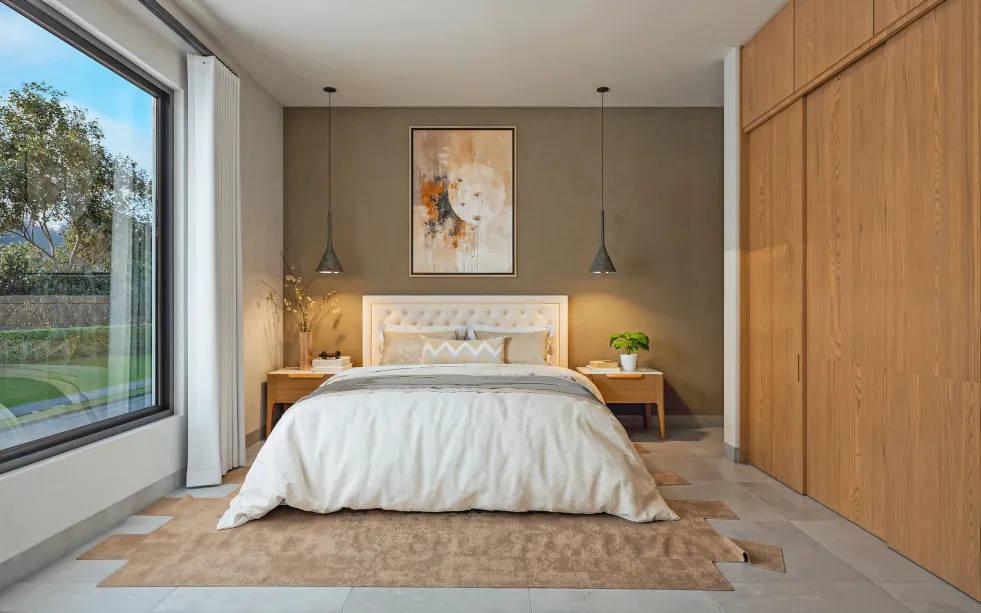 Dormitorio principal de una casa de dos plantas en La Guacima de Alajuela, ubicada en Ciudad-Hacienda Los Reyes.